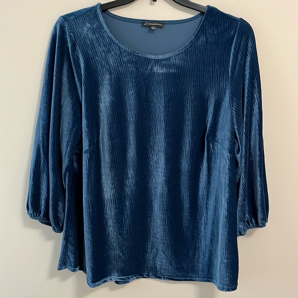Adrianna Papell women’s top shirt 1X plus size blue crushed velvet mature
